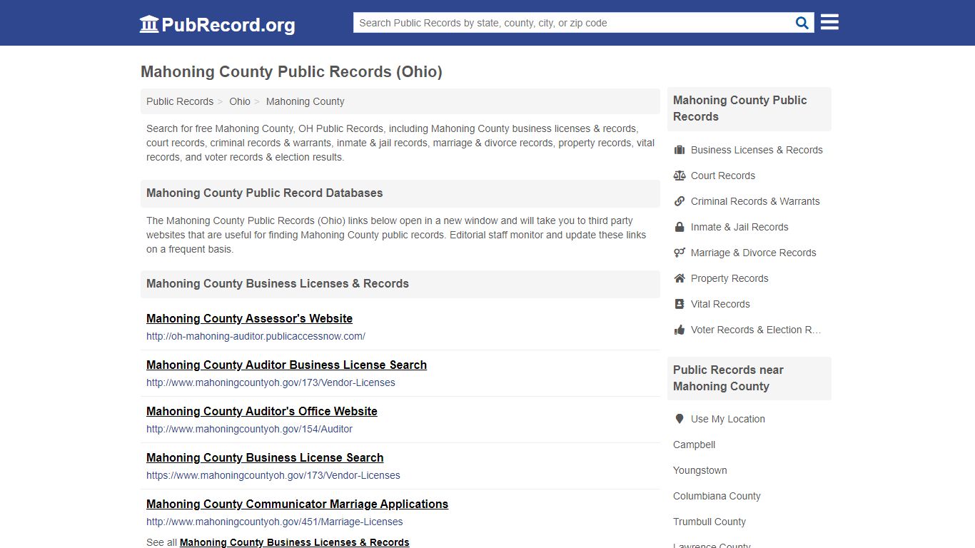 Free Mahoning County Public Records (Ohio Public Records) - PubRecord.org
